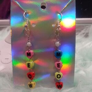 Multicolor Heart 'Meow' Earrings